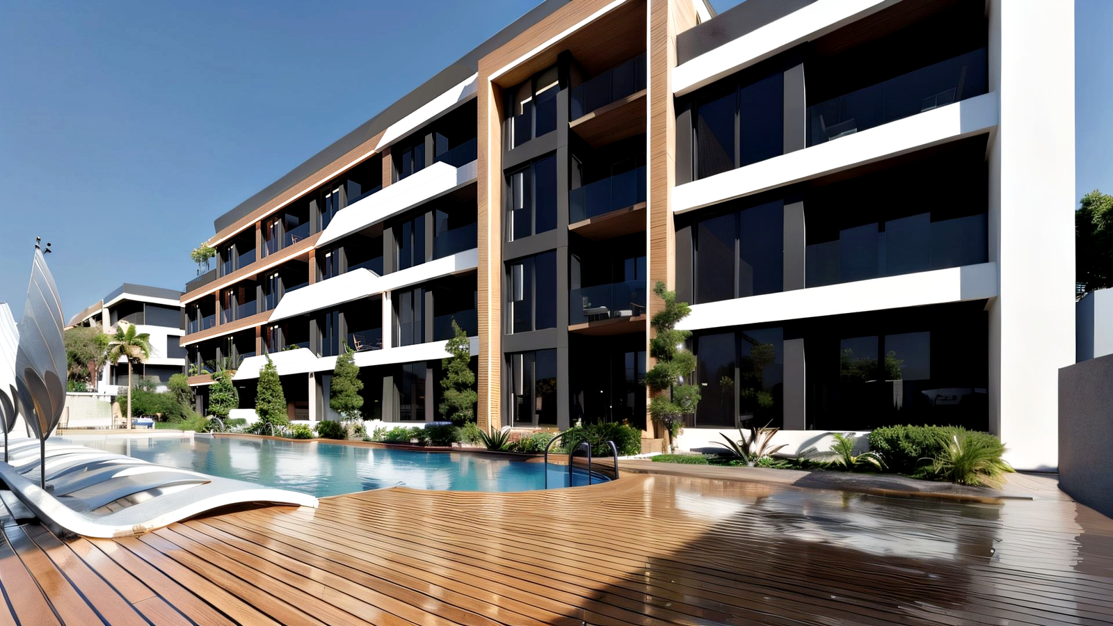 Luxury residential complex with hotel-concept living, pool and social areas in Altıntaş