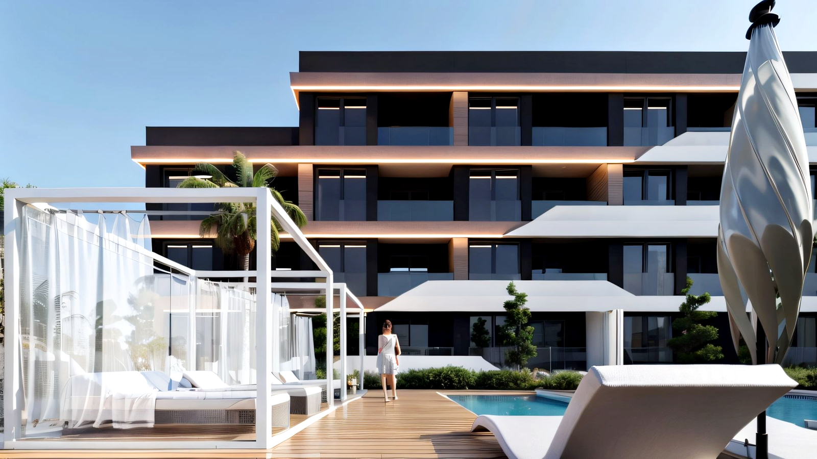 Luxury residential complex with hotel-concept living, pool and social areas in Altıntaş