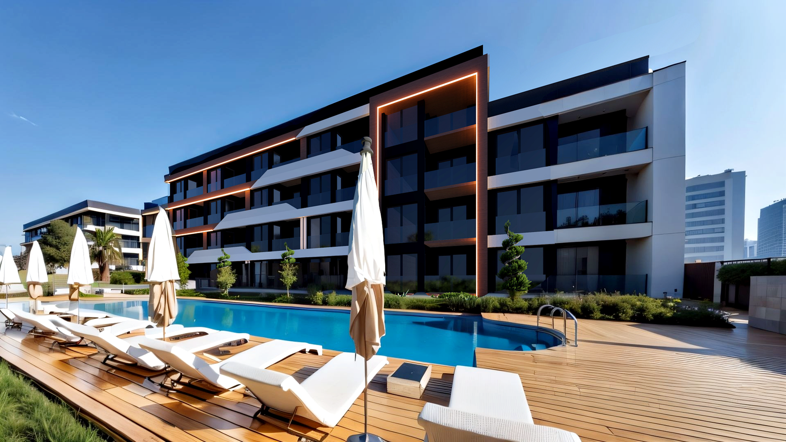 Luxury residential complex with hotel-concept living, pool and social areas in Altıntaş