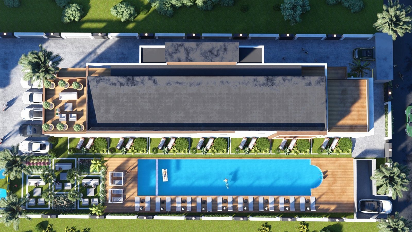 Luxury residential complex with hotel-concept living, pool and social areas in Altıntaş