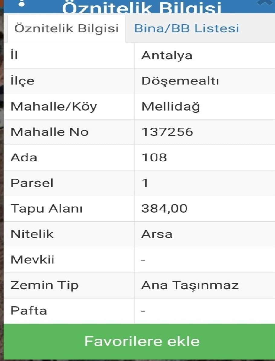 ANTALYA DÖŞEMEALTI MELLİDAĞDA SATILIK İMARLI VİLLALIK ARSA